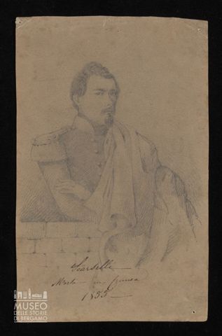 r.: Ritratto, Scarselli con divisa piemontese; v.: Ritratto di anonimo