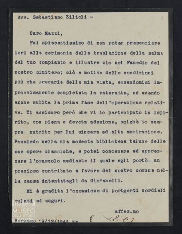 Sebastiano Zilioli a Giovanni Battista Mazzi