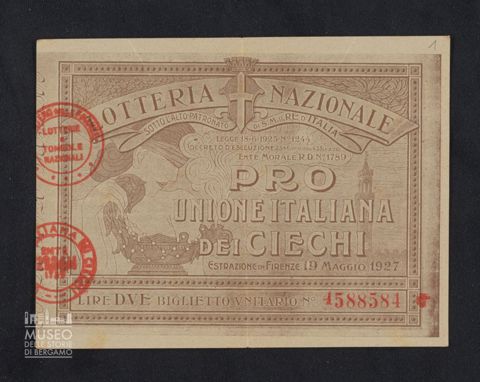 Biglietto della Lotteria nazionale pro Unione italiana dei ciechi