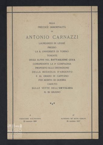 Annuncio funebre di Antonio Carnazzi