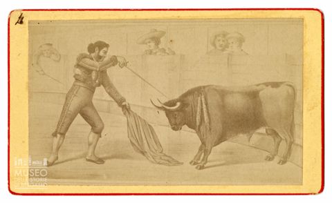 Ritratto di torero e toro durante la corrida