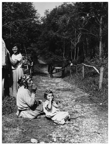 Donne su un sentiero in mezzo al bosco