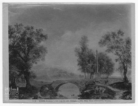 Paesaggio con ponte su ruscello e colonna di Luigi Deleidi detto Nebbia