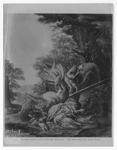 Natura morta di selvaggina con cane di Adriaen Gryeff