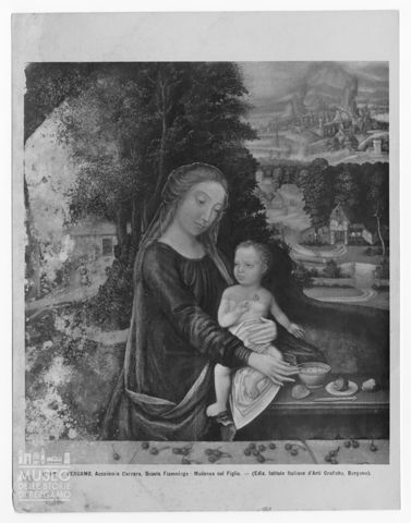 Riproduzione del dipinto raffigurante la Madonna col Bambino di scuola fiamminga