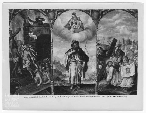 Riproduzione del dipinto di Alessandro Maganza raffigurante Cristo incontra la Veronica; Cristo libera gli eletti del limbo; Madonna in gloria e San Rocco