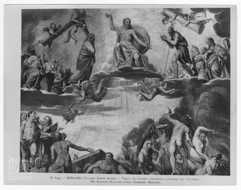 Soffitto di palazzo nobiliare con affresco attribuito a Gian Paolo Cavagna con raffigurazione del giudizio universale