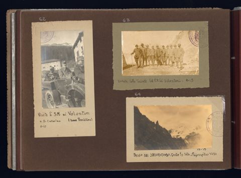 Ritratti di Alpini, visita del Re agli Alpini e veduta di montagne
