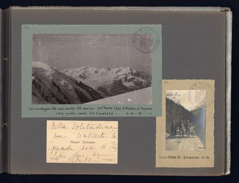 Veduta di montagne e ritratti di Alpini