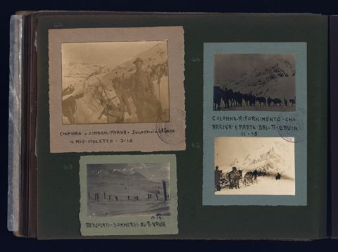 Veduta di montagne e ritratti di Alpini