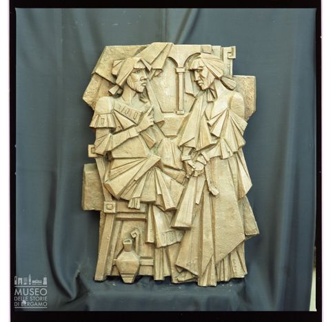 Stazione della Via Crucis di Ferruccio Guidotti raffigurante Gesù Cristo interrogato da Ponzio Pilato