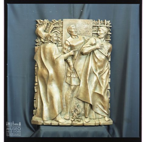 Stazione della Via Crucis di Gianni Grimaldi raffigurante San Pietro che rinnega Gesù Cristo
