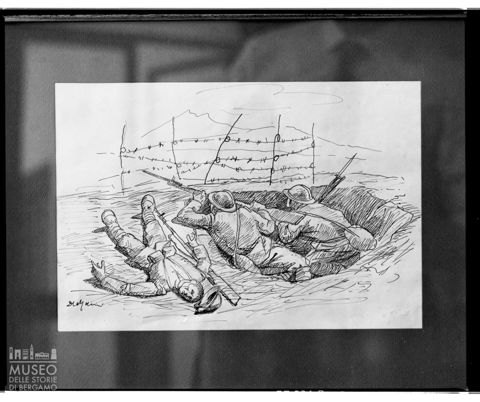 Disegno con soldati in trincea di Domenico Colpani