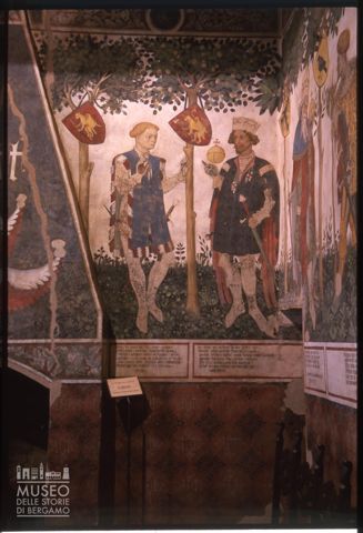 Particolare degli affreschi nel Salone baronale del Castello della Manta