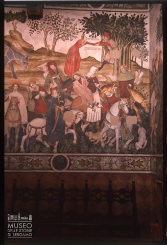 Particolare degli affreschi nel Salone baronale del Castello della Manta