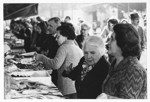 Donne al mercato del pesce sull'Isola della Pescheria a Treviso
