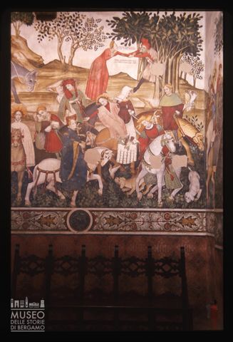 Particolare degli affreschi nel Salone baronale del Castello della Manta