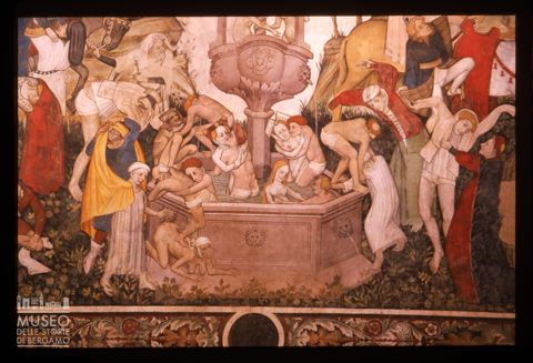 Particolare degli affreschi nel Salone baronale del Castello della Manta