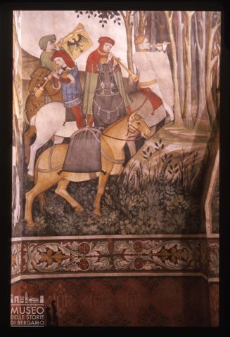 Particolare degli affreschi nel Salone baronale del Castello della Manta
