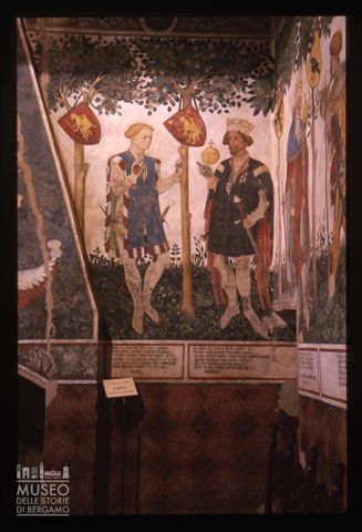 Particolare degli affreschi nel Salone baronale del Castello della Manta