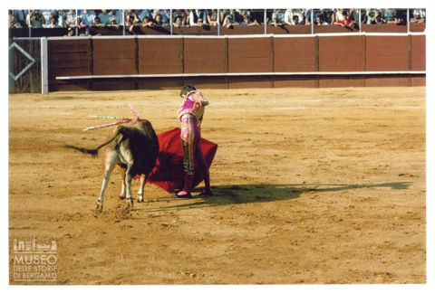 Toro e torero durante una corrida