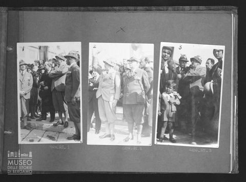 Ritratti di Angelo Manaresi a un'adunata alpina a Bergamo