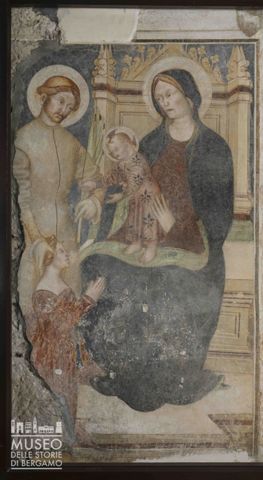 Madonna col Bambino, Santo martire cavaliere e una devota