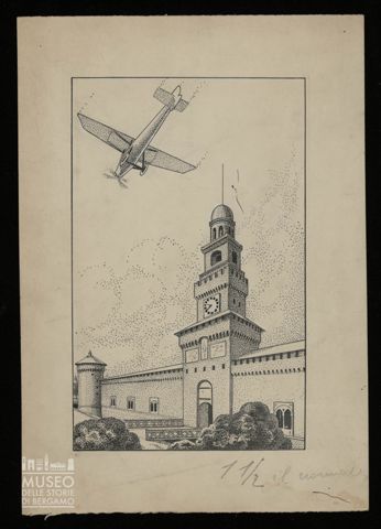 Aereo che sorvola il castello Sforzesco di Milano