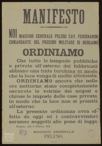 MANIFESTO. NOI MAGGIOR GENERALE PELUSO CAV. FERDINANDO
