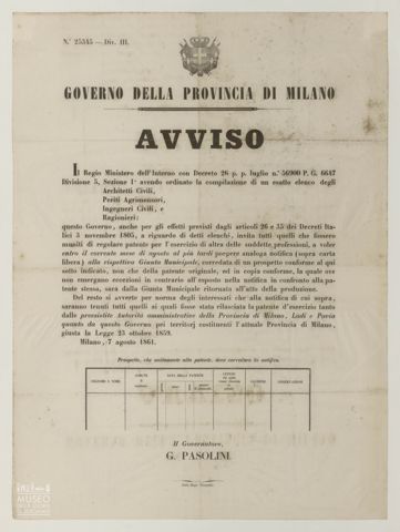 GOVERNO DELLA PROVINCIA DI MILANO. AVVISO