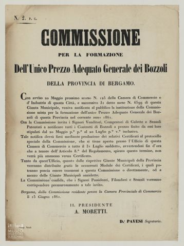 COMMISSIONE PER LA FORMAZIONE DELL'UNICO PREZZO ADEQUATO GENERALE DEI BOZZOLI