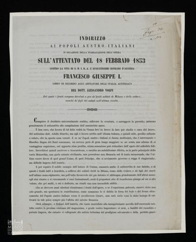 INDIRIZZO AI POPOLI AUSTRO-ITALIANI IN OCCASIONE DELLA PUBBLICAZIONE DELL'OPERA SULL'ATTENTATO DEL 18 FEBBRAIO 1853