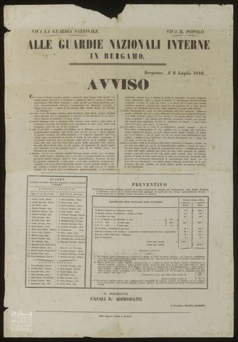VIVA LA GUARDIA NAZIONALE.VIVA IL POPOLO. ALLE GUARDIE NAZIONALI INTERNE IN BERGAMO