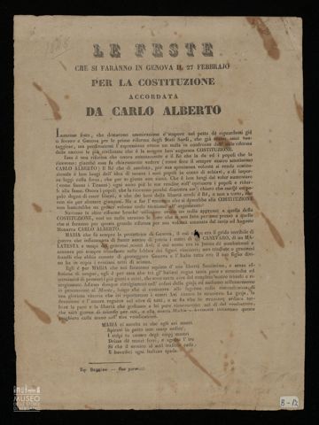 LE FESTE CHE SI FARANNO IN GENOVA IL 27 FEBBRAIO PER LA COSTITUZIONE ACCORDATA DA CARLO ALBERTO