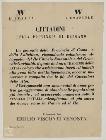 W L'ITALIA W VITTORIO EMANUELE. CITTADINI DELLA PROVINCIA DI BERGAMO