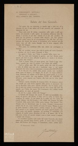 AI COMANDANTI , UFFICIALI, GRADUATI E SOLDATI DELL'ARMATA DEL GRAPPA