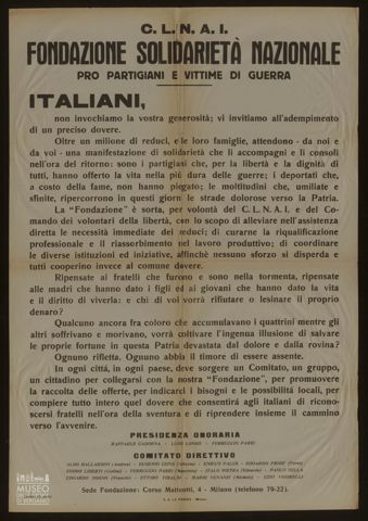 C.L.N.A.I. FONDAZIONE SOLIDARIETA' NAZIONALE PRO PARTIGIANI E VITTIME DI GUERRA