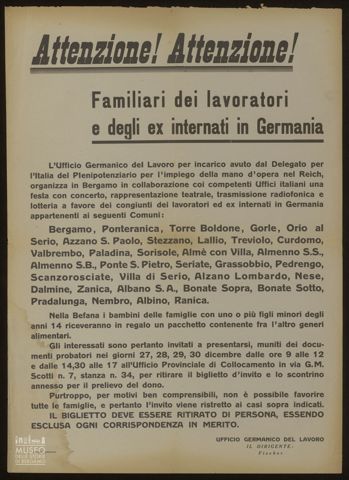 ATTENZIONE!ATTENZIONE! FAMILIARI DEI LAVORATORI E DEGLI EX INTERNATI IN GERMANIA