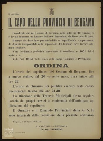 IL CAPO DELLA PROVINCIA DI BERGAMO