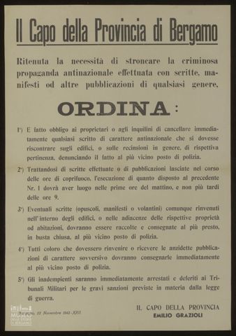 IL CAPO DELLA PROVINCIA DI BERGAMO