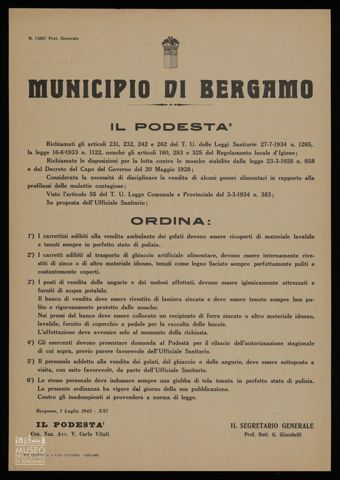 MUNICIPIO DI BERGAMO. IL PODESTA'.