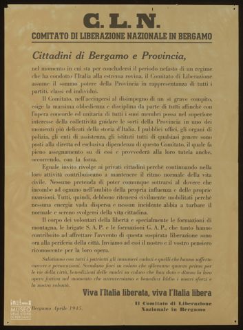 C.L.N. COMITATO DI LIBERAZIONE NAZIONALE IN BERGAMO