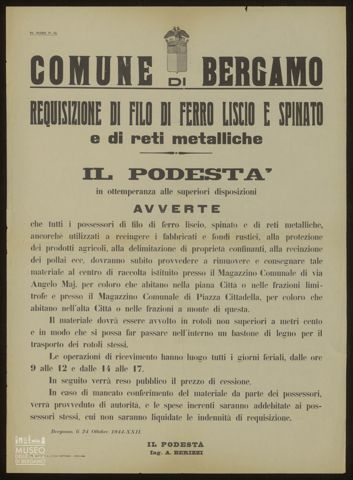 COMUNE DI BERGAMO. REQUISIZIONE DI FILO DI FERRO LISCIO E SPINATO ....