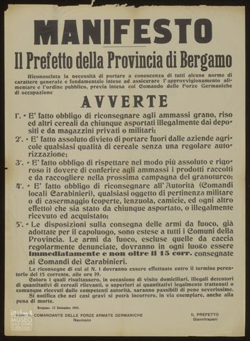 MANIFESTO. IL PREFETTO DELLA PROVINCIA DI BERGAMO.