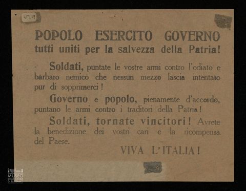 POPOLO ESERCITO GOVERNO TUTTI UNITI PER LA SALVEZZA DELLA PATRIA!