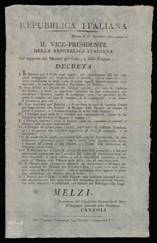 IL VICE-PRESIDENTE DELLA REPUBBLICA ITALIANA SUL RAPPORTO DEI MINISTRI PEL CULTO