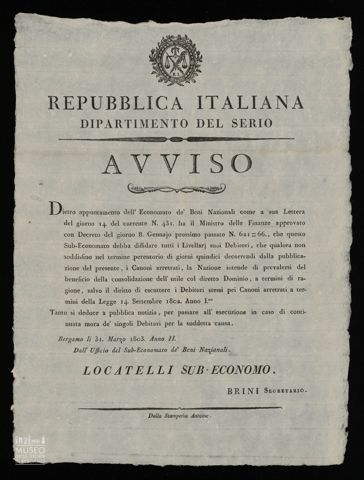 DIETRO APPUNTAMENTO DELL'ECONOMATO DE' BENI NAZIONALI