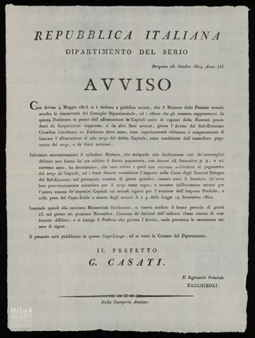 CON AVVISO 4 MAGGIO 1803 SI E' DEDOTTO A PUBBLICA NOTIZIA