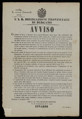 L'I.R. DELEGAZIONE PROVINCIALE DI BERGAMO. AVVISO