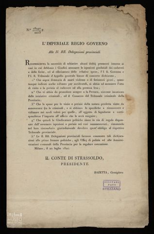 L'IMPERIALE REGIO GOVERNO ALLE II. RR. DELEGAZIONI PROVINCIALI. RICONOSCIUTA